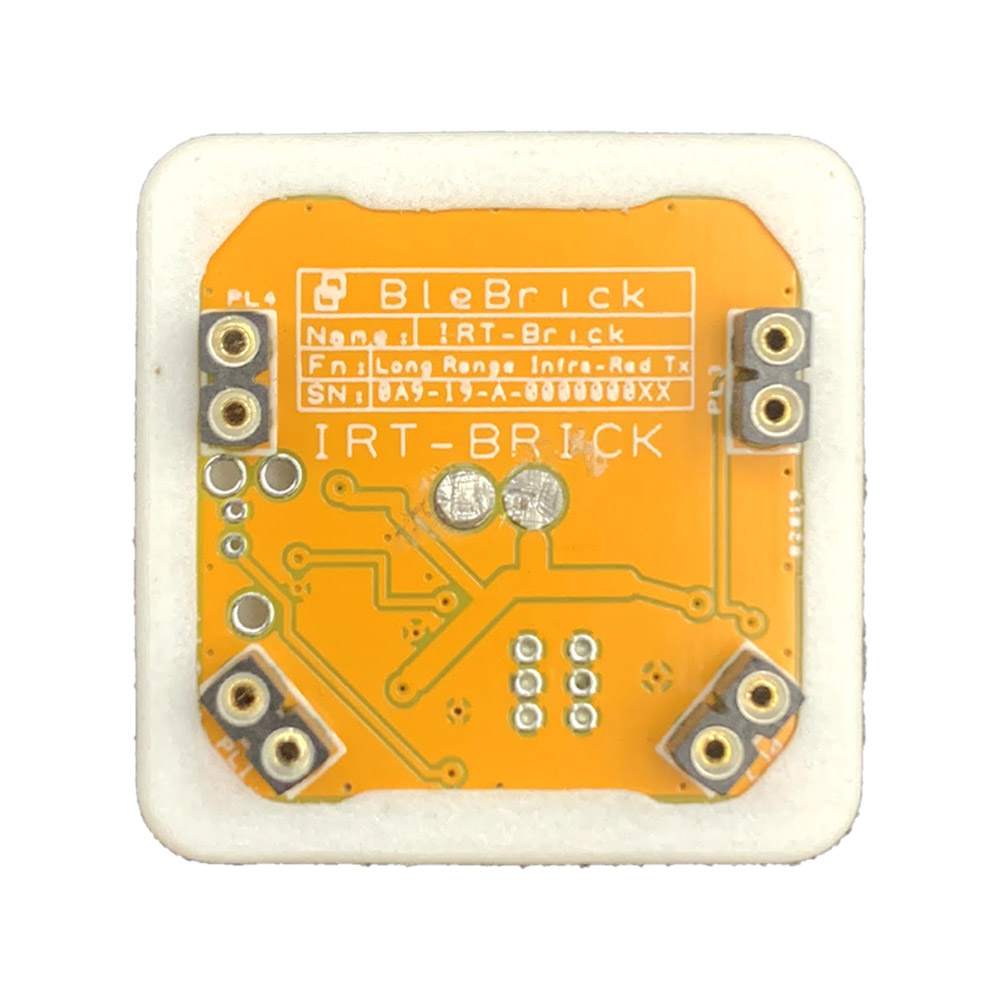 The IRT Blebrick Is A 38 KHz  Infrared Coded Transmitter  Featuring An Omni-directional IR  LED. By Means Of An Appropriate  Stenoscopic Hole In The Housing  The Transmission Can Achieve A  High Directivity