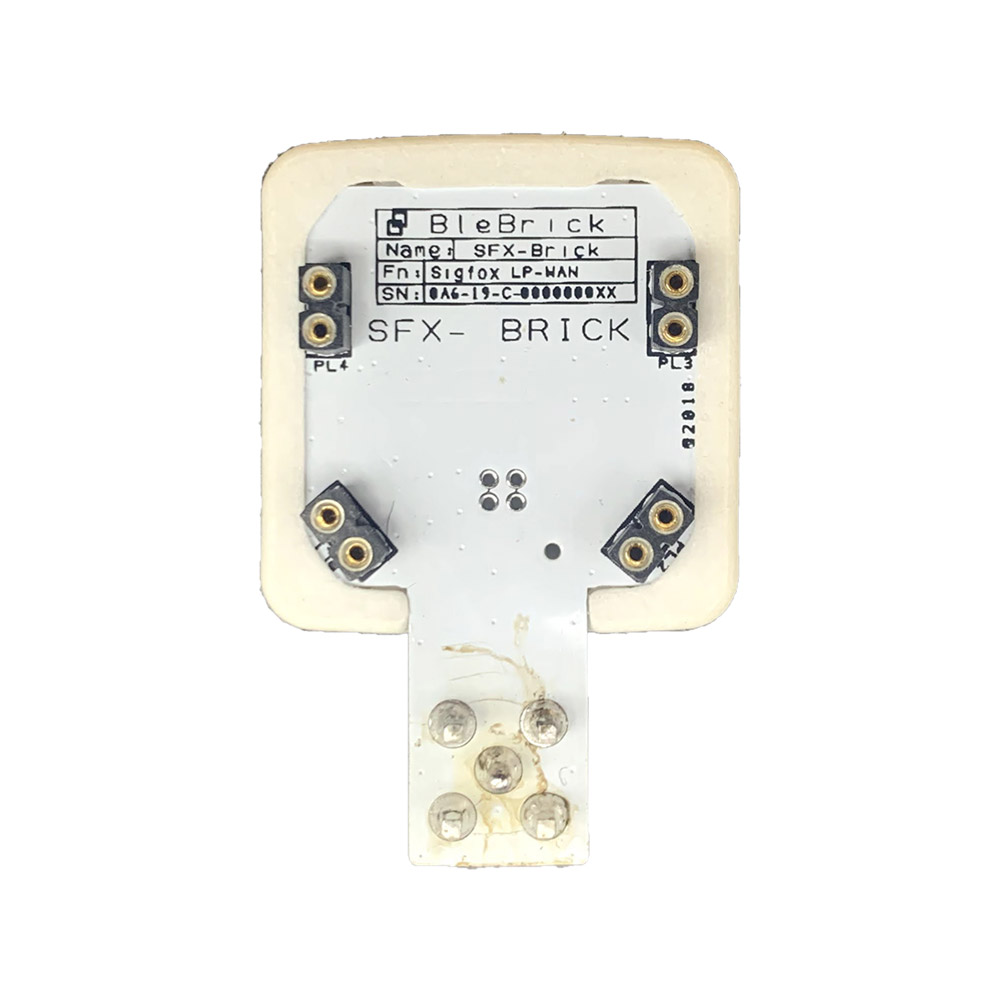 The SFX Blebrick Is A  Communication Module  Supporting Sigfox LP-WAN (Low  Power Wide Area Network),  Allowing Real-time Remote  Access To The Data Coming From  Local Blebricks Sensors.