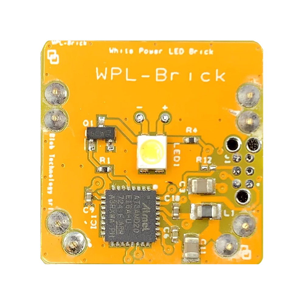 The WPL Blebrick is an actuator brick including a colored high power LED for visive signalling.